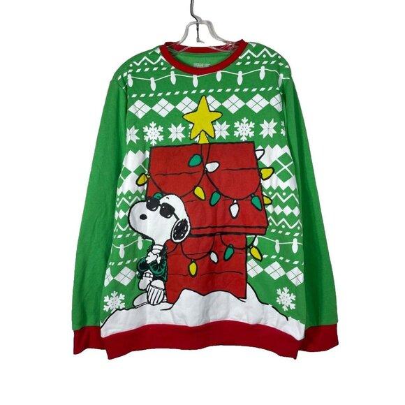 Peanuts Snoopy Joe Cool Christmas Pullover Sweatshirt Large Green - Picture 1 of 6